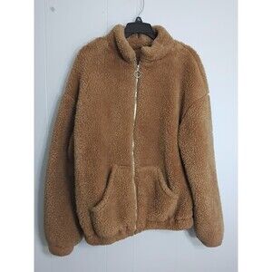 Emery Rose Brown Fleece Teddy Bear Coat Plus size M  Accent Pocket